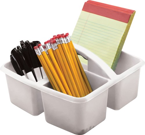 Teacher Created Resources White Portable Plastic Storage Caddy 6-Pack for Classrooms, Kids Room, and Office Organization, 3 Compartments