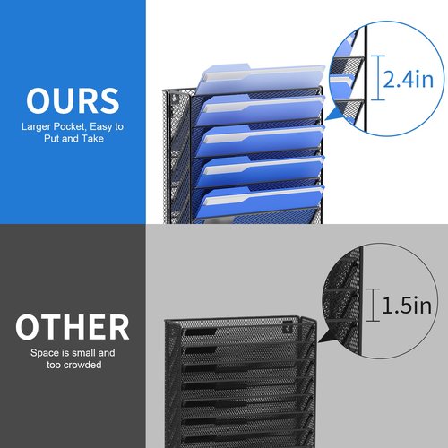 OUTWOLF Hanging Wall File Organizer with Hooks, 6 Tier Vertical Wall Mount File Holder, Paper Document Mail Organizer for Office