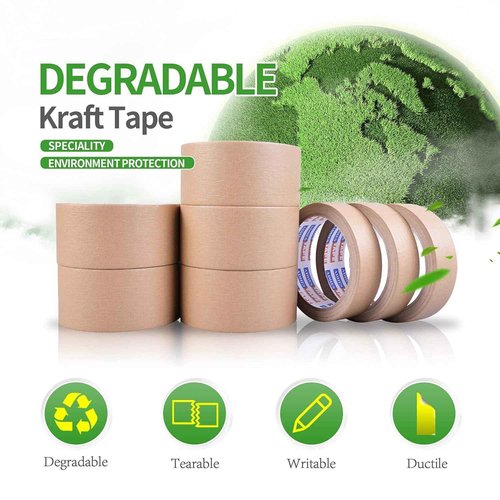 ADHES Biodegradable Kraft Paper Tape Eco Friendly Packing Tape Writable Non-Coated Surface for Masking, Sealing, and Packaging Use,2inch x 55 Yards,36Rolls