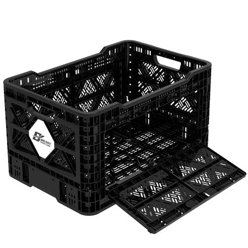 Bigant Heavy Duty Collapsible & Stackable Plastic Milk Crate-Medium Size, Black, Stackable Open Front Organizer, Set of 1, Snap Lock Foldable Industrial Garage Storage Bin Container Utility Basket