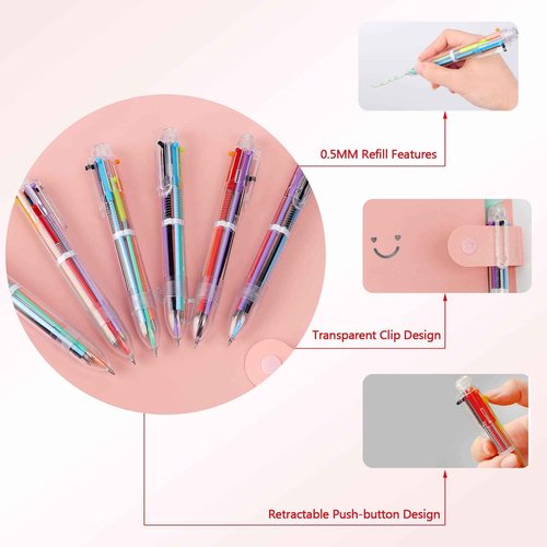 Enyeopd 100 Pack 6-in-1 Multicolor Ballpoint Pen Retractable Ballpoint Rainbow Pens for Office School Supplies Students Children Valentines Day Bulk Gift for Kids Party Favors