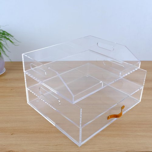 EXPUTRAN Acrylic Desk Organizer Drawer + Inbox with Letter Tray 12.6” x 10.6” x 5”, A4 Size, Clear