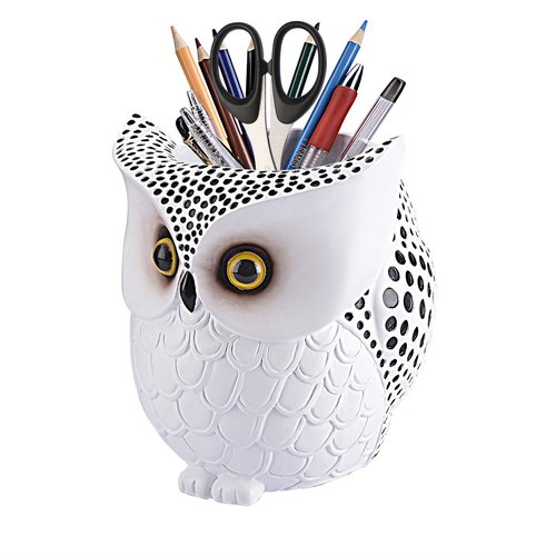 PSKZNSZ Owl Pen Holder, Owl Pen Pencil Container Carving Brush Pot Brush Holder Desk Organizer Decoration,Luxury Gift and Exquisite Handicraft (White:Owl)