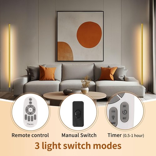PEESIN 58.2" inch Gold Corner Lamp, Plug in Corner Light with Remote, Minimalist Modern Long Wall Light, Dimmable Living Room Wall Lights, Space-Saving LED CornerLamp for Living Room, 1 Pack