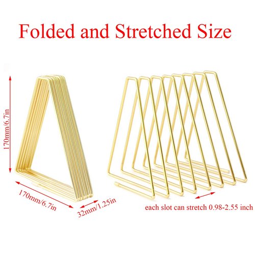 Mantouxixi Book Holder File Holder Stand Magazine Rack File Organizer, Metal Wire Desktop Book Organizer Bookshelf Rack,Adjustable Triangle Display Rack for Decoration Home Office- 7 Slots Gold