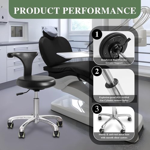 LIMKOMES Standard Rolling Stool with Backrest Dental Nurse Chair Height Adjustable Stool Drafting Chair for Office Kitchen Clinic and Lab-Black