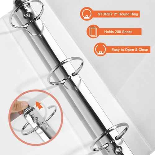 2-inch 3-Ring-Binders with Pockets, Durable 2'' View-Binder Fits US Letter Size 8.5'' x 11'' Paper - White Presentation Binders for Office/Home/Back to School Use, Pack of 6 (2-inch)