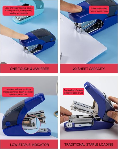 PAPERPAL Mini Stapler Set - Effortless 20 Sheet Capacity with Integrated Remover & Storage | Dark Blue