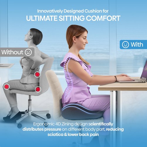Orthopedic Gel Memory Foam Seat Cushion with Cooling Gel - Medium Size - Ergonomic Tailbone Relief for Coccyx, Sciatica, Lower Back – Non‑Slip Office Chair/Gaming Seat Pillow