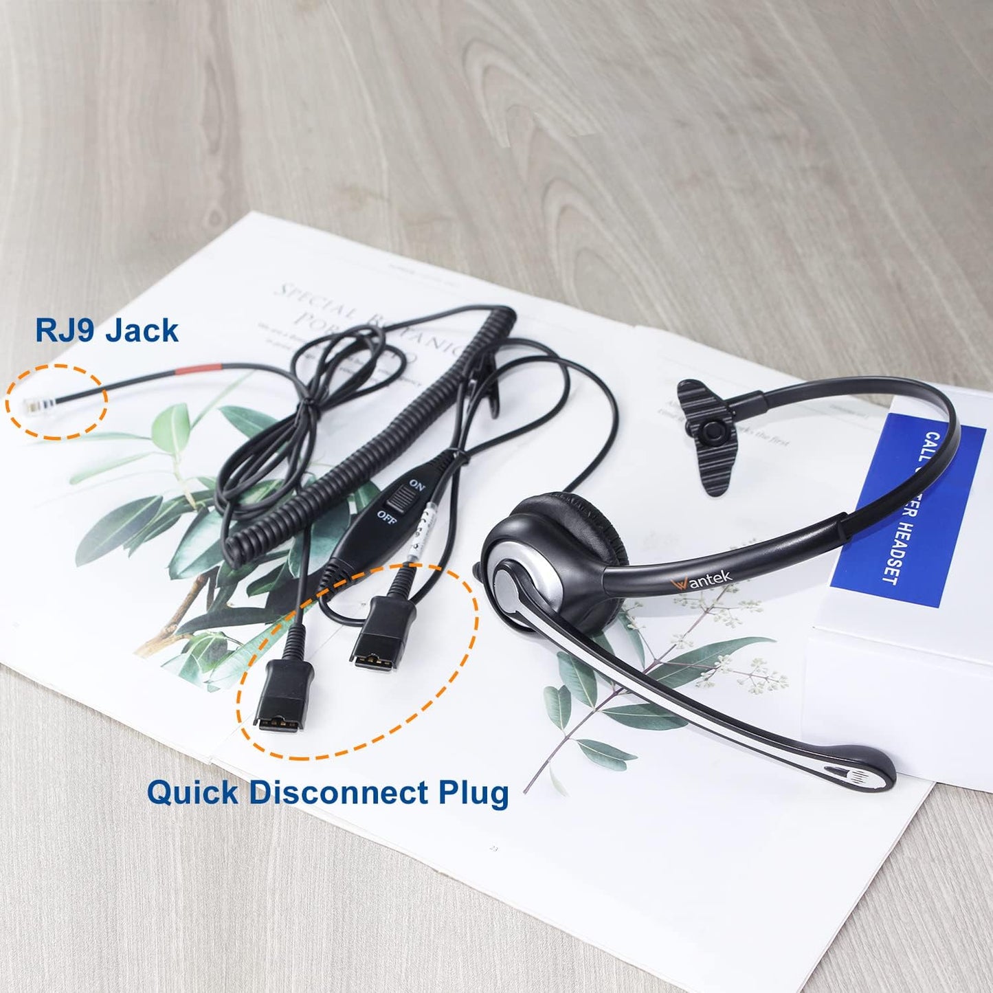 Wantek Yealink Phone Headset with Quick Disconnect Cord, RJ9 Office Telephone Headsets with Mic Noise Cancelling Compatible with Yealink VoIP Phone T21P T42S T46S T48S T27G T53W T54W Grandstream Snom