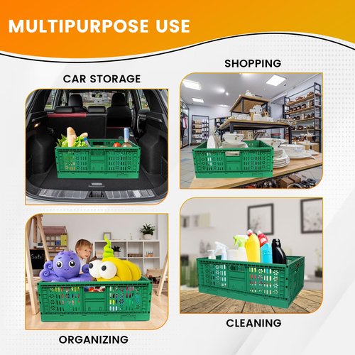 TEJAL 23.63 x 15.74 x 8.85 Collapsible Storage Bin-Green (1PK- 45 Ltr.) Foldable Plastic Solid Stackable Wall Baskets/Box- Organizer, Moving, Utility