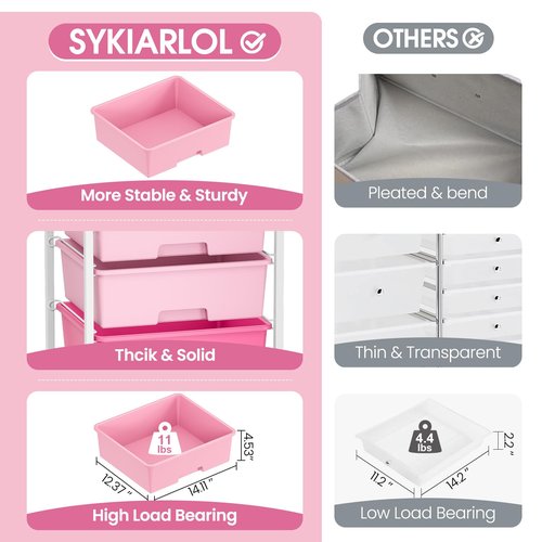 Rolling Storage Cart with Drawers,Utility Cart with 6 Large Drawers and Wooden Tabletop,Craft Storage Cart with Lockable Wheels for Bedroom, Office, Classroom, Kids'Room, Living Room (Pink)