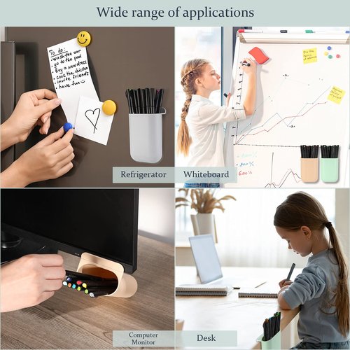6 Pcs Adhesive Pencil Holders for Desk Attachable Deskside Pen Holder Computer Monitor Desktop Pencil Organizer Space Saving Universal for Home Office Essentials Teacher Supplies School Dorm Rooms