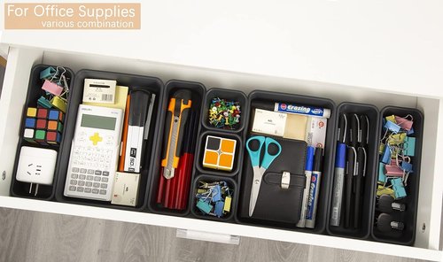 Kutesna 44 PCS Interlocking Drawer Organizer Set,4-Size Plastic Versatile Bathroom and Desk Drawer Divider Organizer Trays,Multi-size Storage Bins for Office,Jewelries, Kitchen Utensils and Makeup