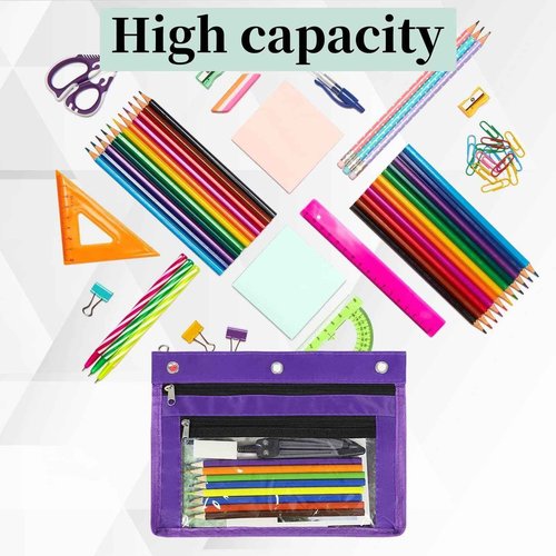 YoeeJob 36 Pack 1 Inch Expandable Zipper Pencil Pouches with Clear Window for 3 Ring Binder, Suitable for School & Office(Purple)