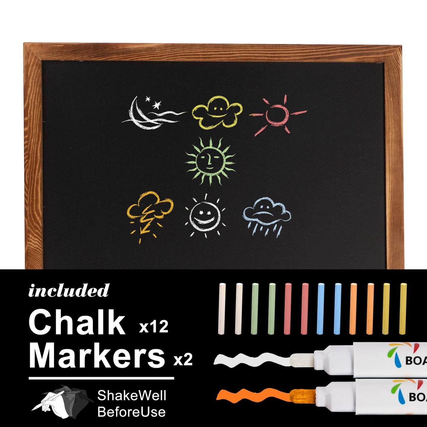 Board2by Magnetic Chalkboard Black Board 48 x 36, Extra Large Chalk Board Blackboard for Wall Decor, Easy-to-Erase Wood Framed Magnet Board, 4 Magnets for School, Home & Office (Rustic Brown)