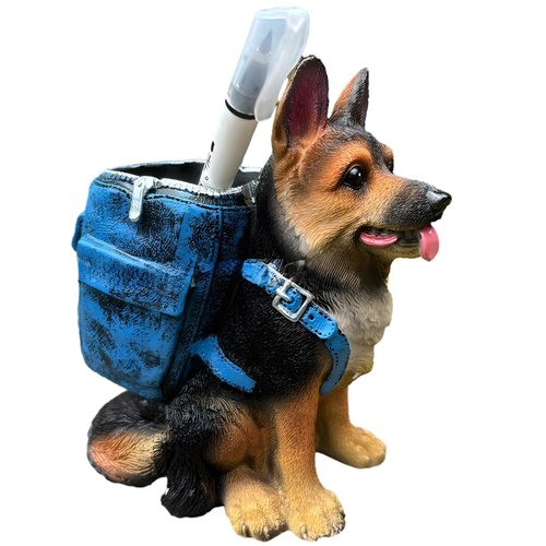 Toyosport Dog Pen Holder, German Shepherd Pen Organizer for Office, Home Decor, Lifelike Dog Design, Hand-Painted Colorful Details