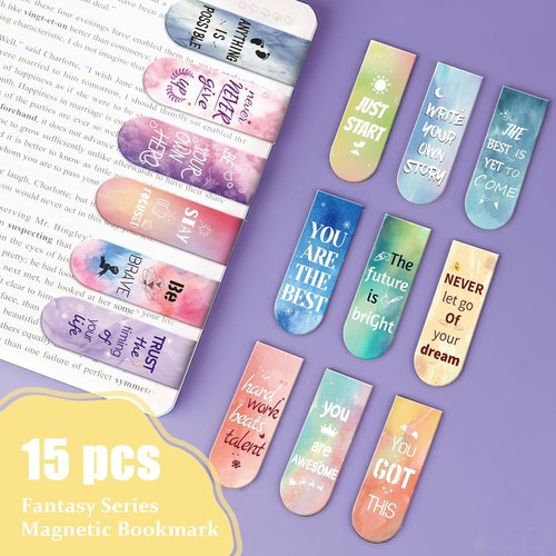 Kaluofan Magnetic Bookmarks - 15PCS Double-Sided Page Clips for Women, Students & Teachers
