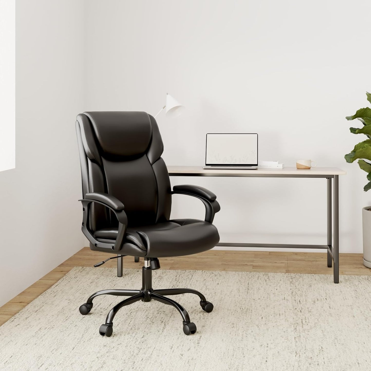 ZUNMOS Executive Office Chair - High Back Adjustable Height with Lumbar Support | Black Leather