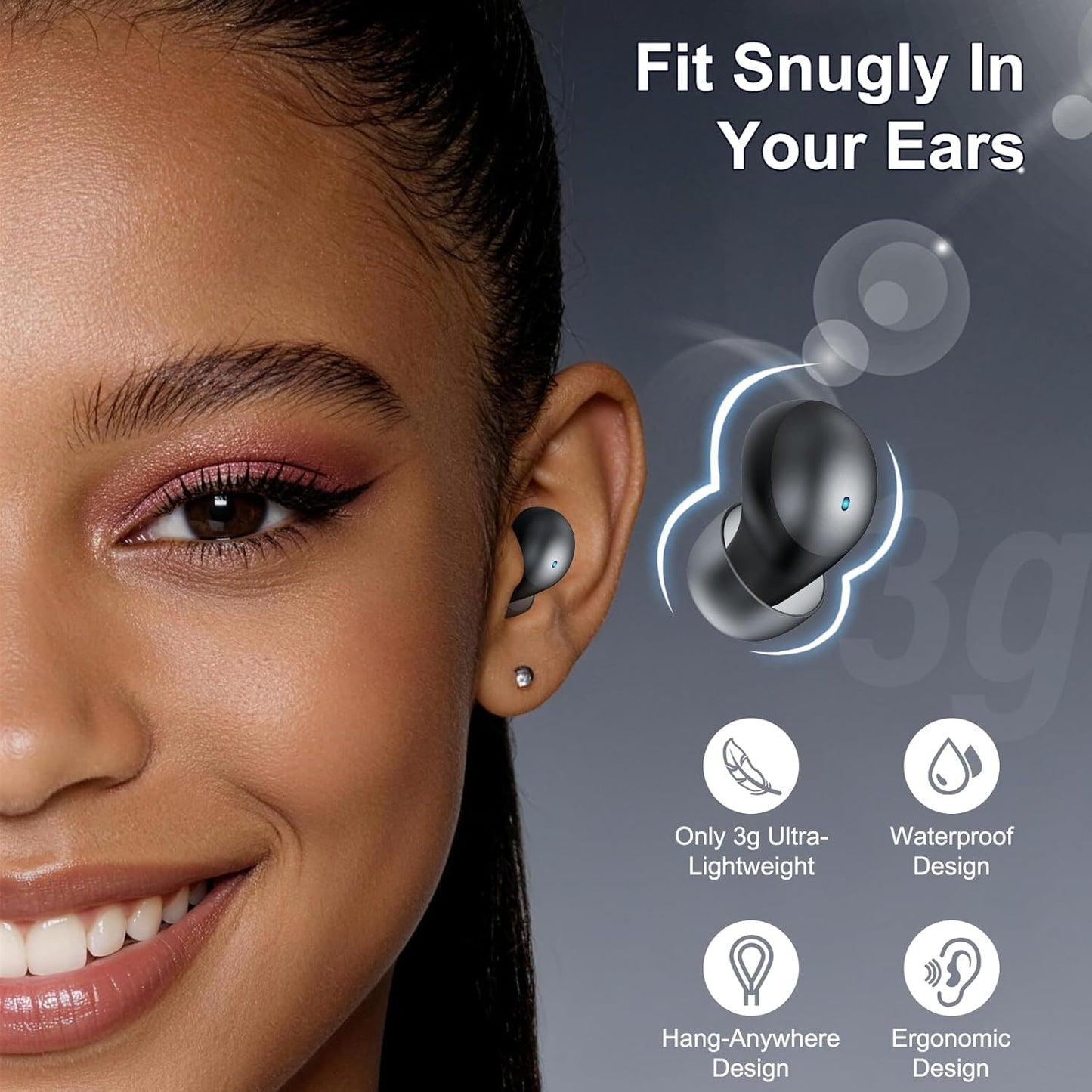 Skiennix Sleep Earbuds - Bluetooth 6.0 Mini Headphones with Sleep Monitor & 48H Playtime | Black
