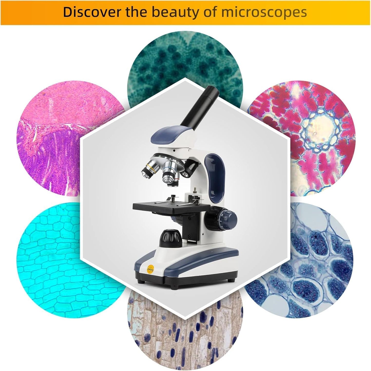 SWIFT Compound Monocular Microscope SW200DL - 40X-1000X Magnification, Dual Light & Cordless Design for Students