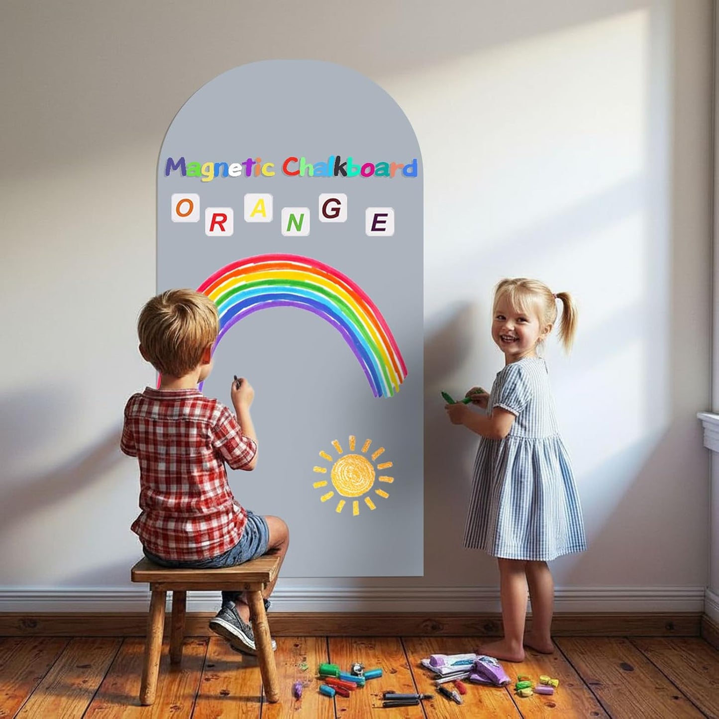 Skiennix Magnetic Arch Wall Decal - Upgraded Thickened Chalkboard for Kids' Rooms | Grey, 18" W x 40" H