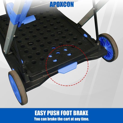 APOXCON Collapsible Shopping Cart with 2 Storage Crates 2-Tier Portable Utility Cart with Swivel Wheels 200lb Capacity Heavy Duty Folding Shopping Trolley for Office Warehouse Catering (Blue)
