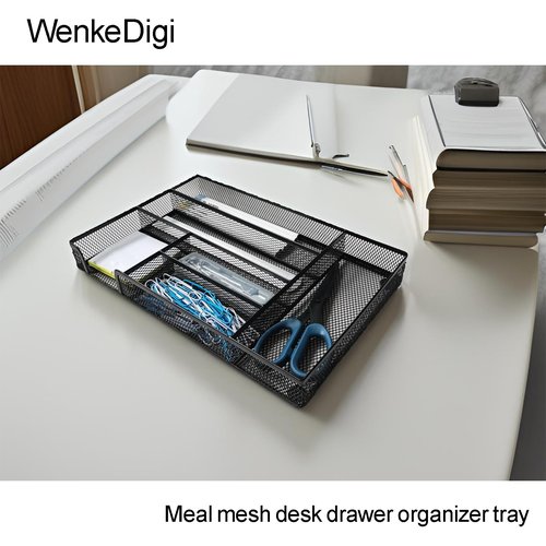 WenkeDigi New Desk Drawer Organizer, Desk Organizer,Metal Mesh Office Drawer Organizer Tray, 6 Compartments for Office School Home,12.6 x 8.27 x 1.57 inch, Black (1pc pack)