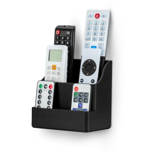 BRAINWAVZ Adhesive Remote Control Wall Mount Holder, Easy To Install, Holds upto 4 Remotes & Storage for Phones, Pens & More, Screw-In or Stick-On