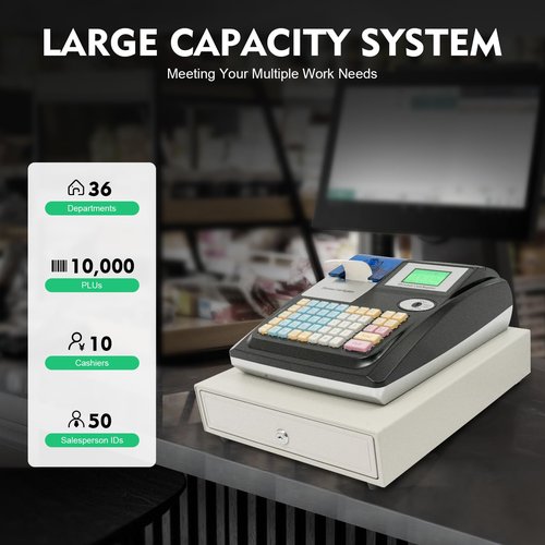 Stainless Steel 48-Key Electronic Cash Register, 48 Keys LED Display Commercial Cash Register, High Capacity Portable Cash Management System for Restaurants, Supermarkets, Small Businesses