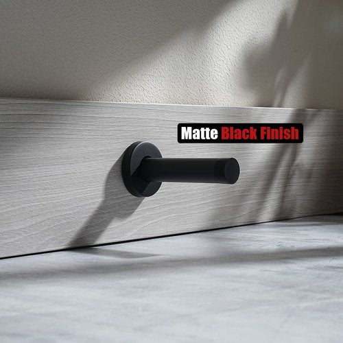 JQK Door Stopper Black, 304 Stainless Steel Thicken 1mm Sound Dampening Door Stop Bumper Wall Protetor 8 Pack, Matte Black, DSB5-PB-P8