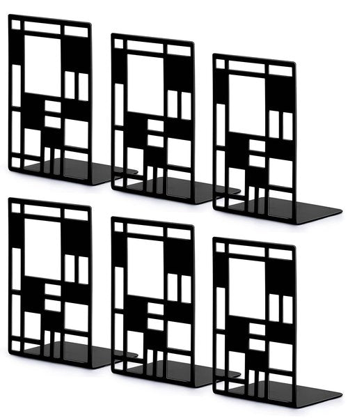 Book Ends, Bookends, Book Ends for Shelves, Bookends for Heavy Books, Book Divider Decorative Holder, Metal Heavy Duty Bookend Black 3 Pair, Abstract Art Desgin Book Stopper Supports for Office, Home