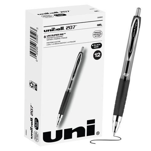 Uniball Jetstream RT 12 Pack, 1.0mm Medium Blue, Wirecutter Best Pen & Uniball Signo 207 Gel Pen 12 Pack, 0.7mm Medium Black Pens, Ink Pens | Office Supplies Sold by are Ballpoint Pen