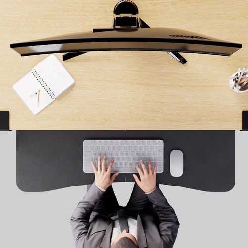 CALASK Desktop Keyboard Tray, Under Desk Pull Out,25.59" X 11.81" Large Size Radian Keyboard Tray with C-Clip Mount, Easy Installation, Computer Keyboard Stand, for Home Study and Office(Black)