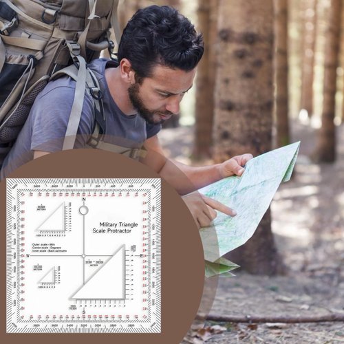 Tactical Mgrs Coordinate Protractor, Scale Ruler for Accurate Map Reading, Outdoor Navigation Tool