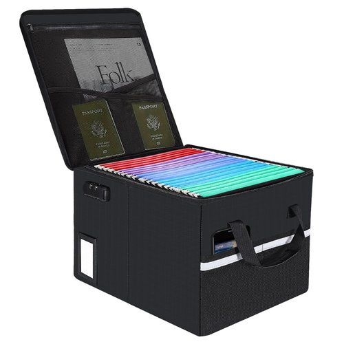 Fireproof Document Box with Lock, Document Organizer with Reflective Strip, Portable Fireproof File Box with Handle Document Safe, File Cabinet for Hanging Letter/Legal Folder/Certifications/Books