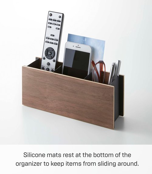 Yamazaki Home Rin Desk Organizer - Tv Remote Control and Pen Holder - Small - Steel + Wood