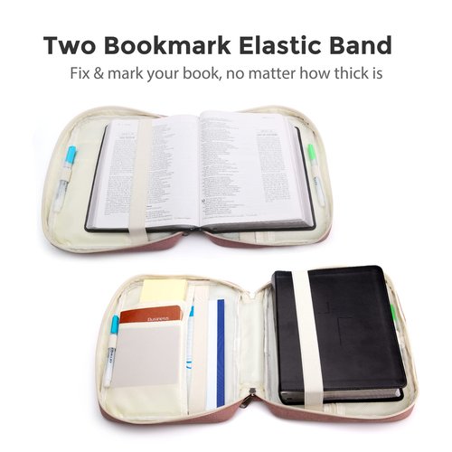Bible Covers for Men & Women, Bible Case Carrying Church Bag with Book Stand, Bible Bag with Handle, Zipper and Multi-Pockets for Scripture Study Bible Protector (Pink)