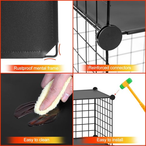 HUBSON Wire Cube Storage Organizer, Book/Toy/Craft/Potted Plants and petCloset Organizers and Storage Shelves?6-Cube Freely Combinable Metal Grids Storage Shelf,Black Plus Iron