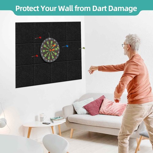 URMMIY Large Cork Board for Walls - 12 Pack Black Felt Wall Tiles with Safe Removable Adhesive Tabs for Office Pin Board, Tack Board, 47"x35", Includes Push Pins & Sticky Tabs (Black, 12 Pack)