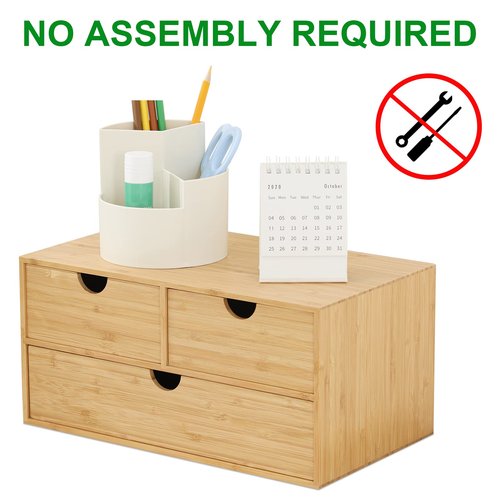 Wisuce Bamboo Desk Organizer - Mini Desktop Drawer Tabletop Storage Organization Box for Office Home Toiletries Supplies, No Assembly Required (3 Drawer)