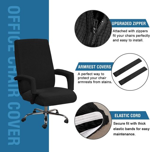 H.VERSAILTEX Stretchable Chair Covers - Removable, Machine Washable, Non-Slip Jacquard | Black, Large