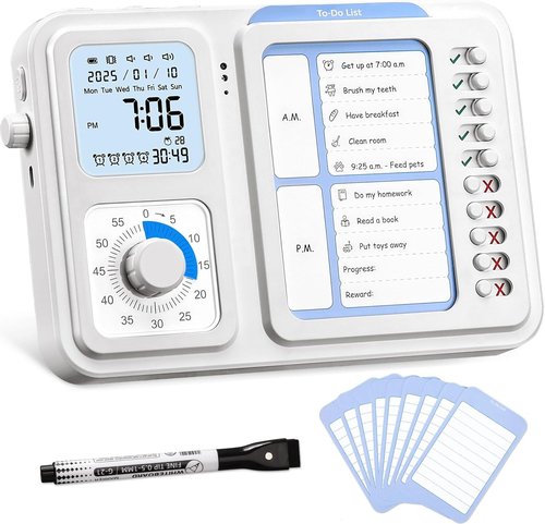 Skiennix 3-in-1 Visual Timer - ADHD Tool for Kids & Adults | Task Timer with Chore Chart & Daily Checklist
