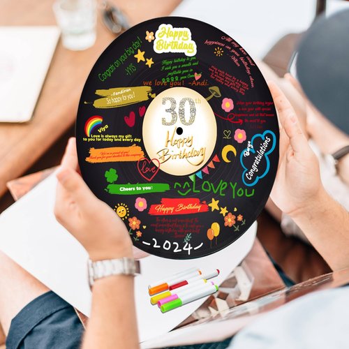 Vinyl Record Sweet 30 Birthday Decorations 11.6"X11.6", 30th birthday decorations Party Favor Sign Poster, 30th Birthday Guest Book Alternative, Great Sweet 30 Gifts for Girls or Boys (30 Years Old)