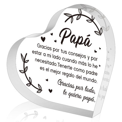 Yopyame Spanish Dad Birthday Gifts - Regalos para Papá Heart Acrylic Plaque for Office Desk Decor Keepsake Paperweights Gifts for Dad in Spanish Christmas Father's Day Gifts for Dad from Daughter Son