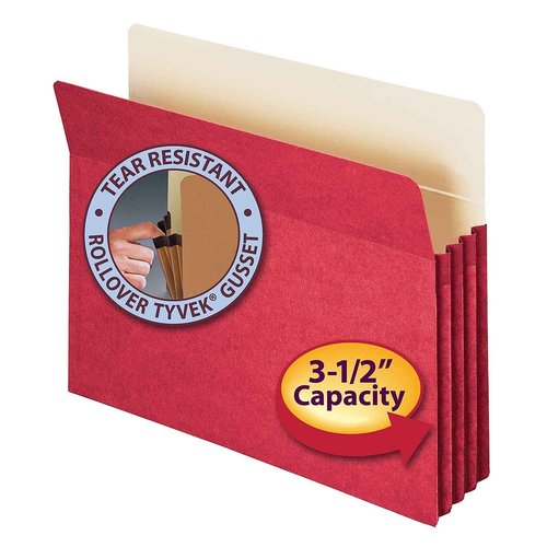 Smead File Pocket, Straight-Cut Tab, 3-1/2" Expansion, Letter Size, Red, 25 per Box (73231)
