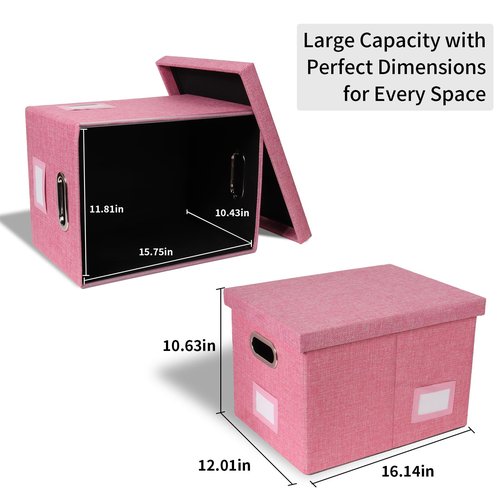 Tcbelosion Portable File Organizer Box with Lid, Filing Box with Handle, Multi-Label Slots, Perfect for Office/Home/Decor (Pink)