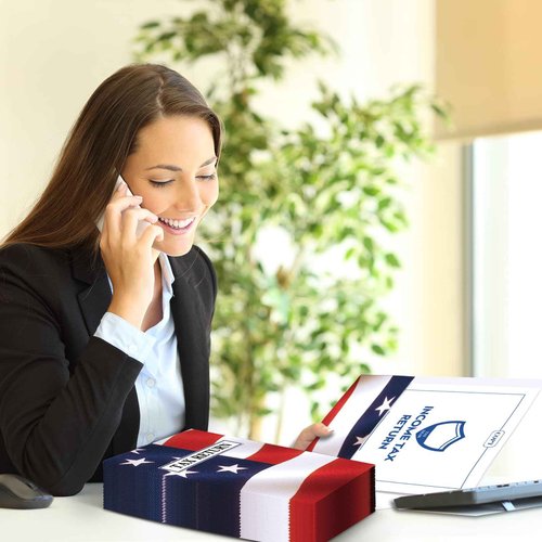 Skyygemm 100 Pcs Income Tax Return Folders 9 x 12 Inch Red White and Blue Tax Envelopes with Two Pocket for Preparer Organizer Office Supplies