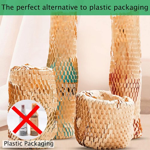 Onesimcr Honeycomb Packing Paper Wrap - 15" x 131' Eco-Friendly Alternative to Bubble Wrap | Includes 20 Fragile Stickers
