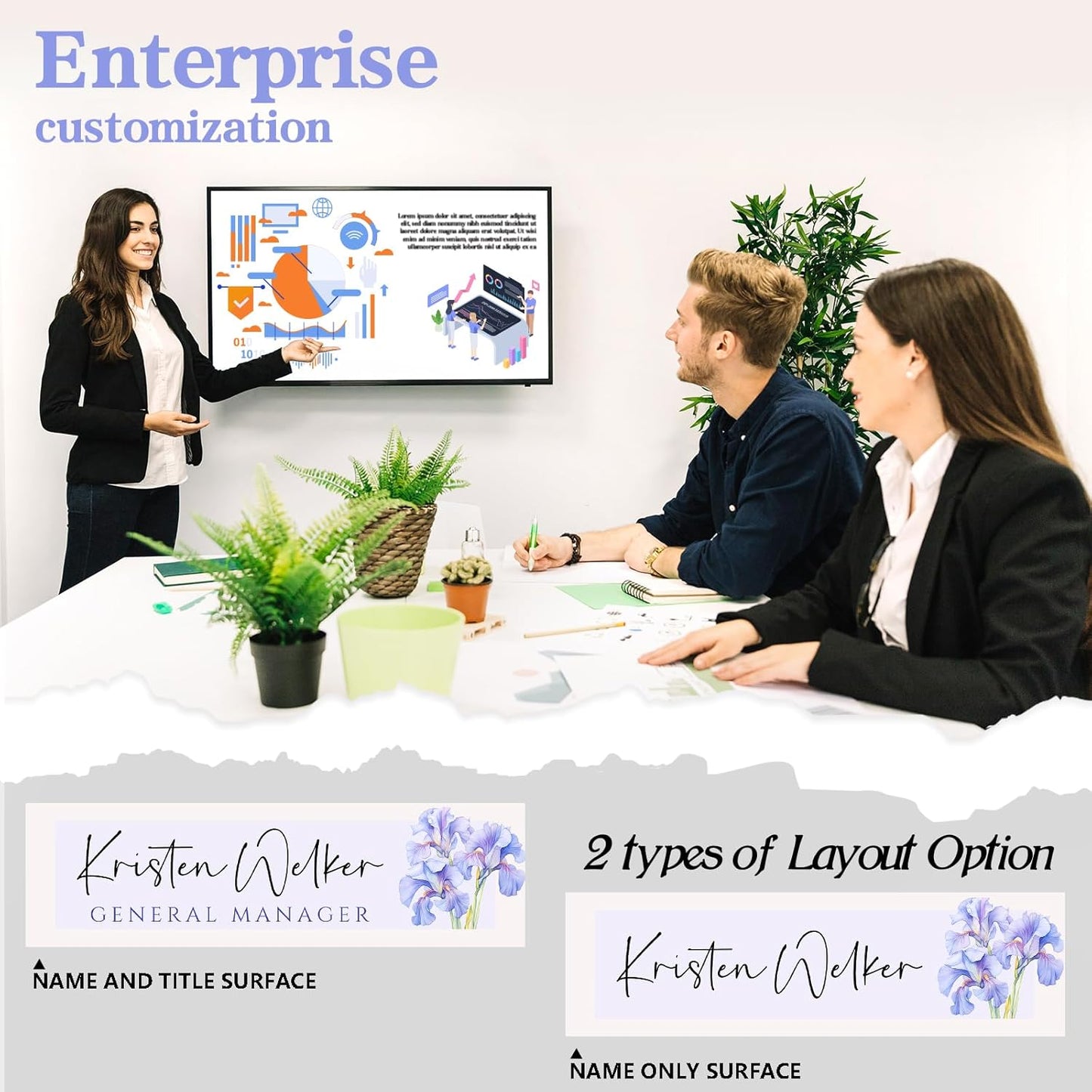 Skiennix Personalized Desk Name Plate - Custom Office Decor Gift for Teachers & Coworkers | Purple Orchids